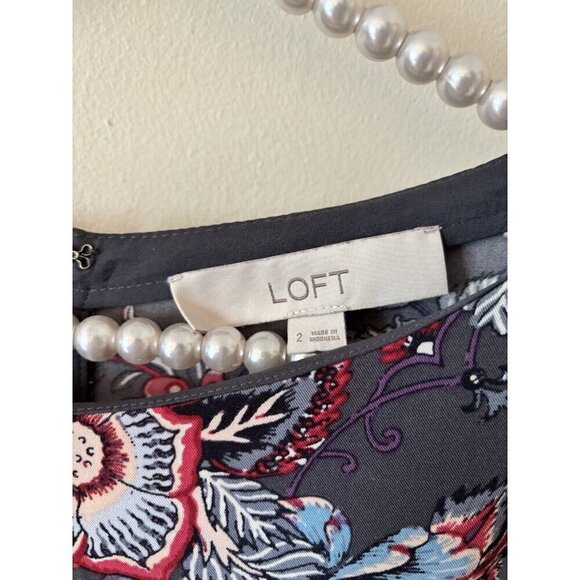 LOFT Womens Size 2 Gray Floral Long Sleeve Shift Dress - Picture 4 of 5
